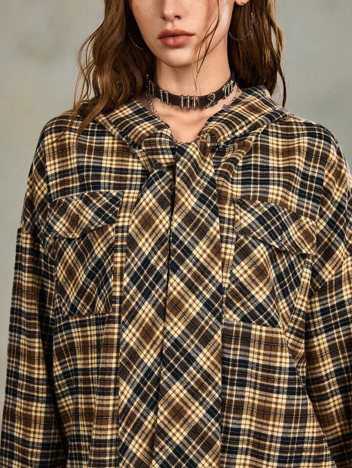 EDITION Y2K Punk Street Vintage Plaid Oversized Hoodie Shirt