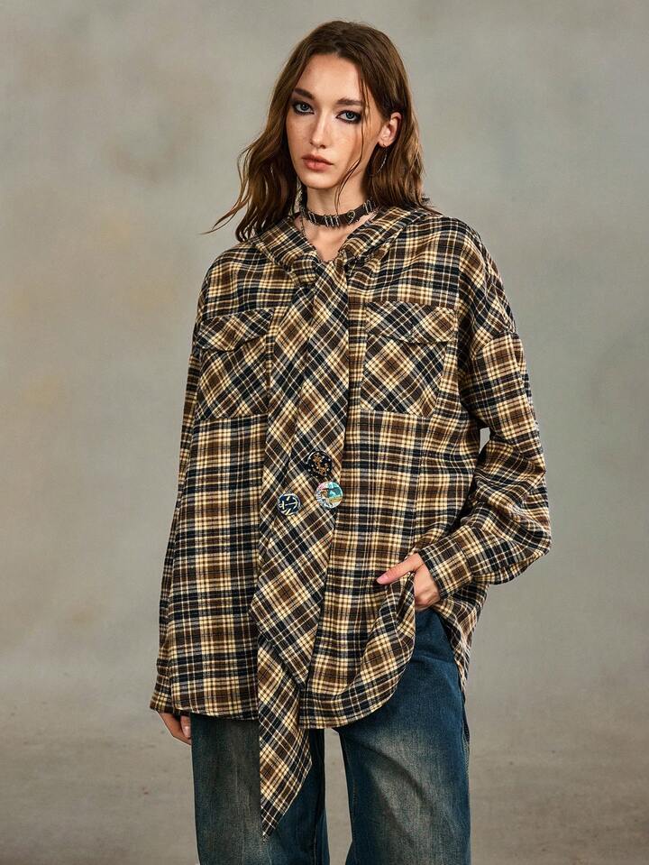 EDITION Y2K Punk Street Vintage Plaid Oversized Hoodie Shirt