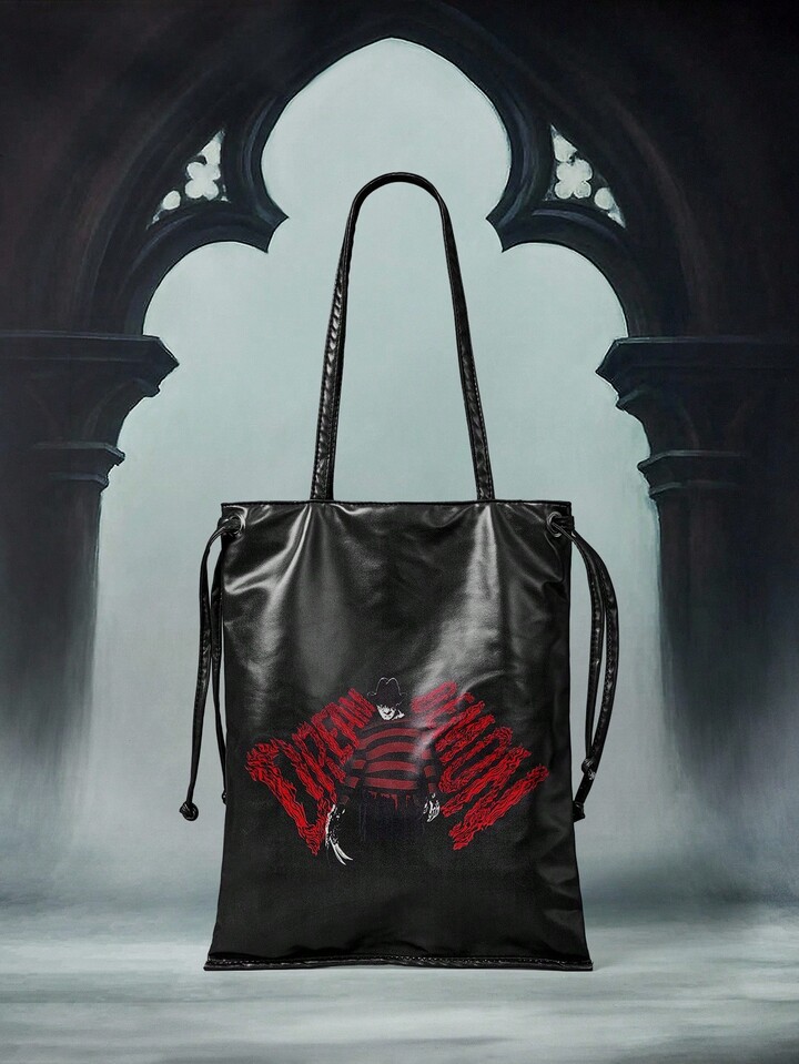 A Nightmare on Elm Street X ROMWE Letter Graphic Big Capacity Drawstring Shoulder Bag For Women