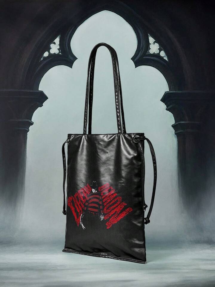 A Nightmare on Elm Street X ROMWE Letter Graphic Big Capacity Drawstring Shoulder Bag For Women