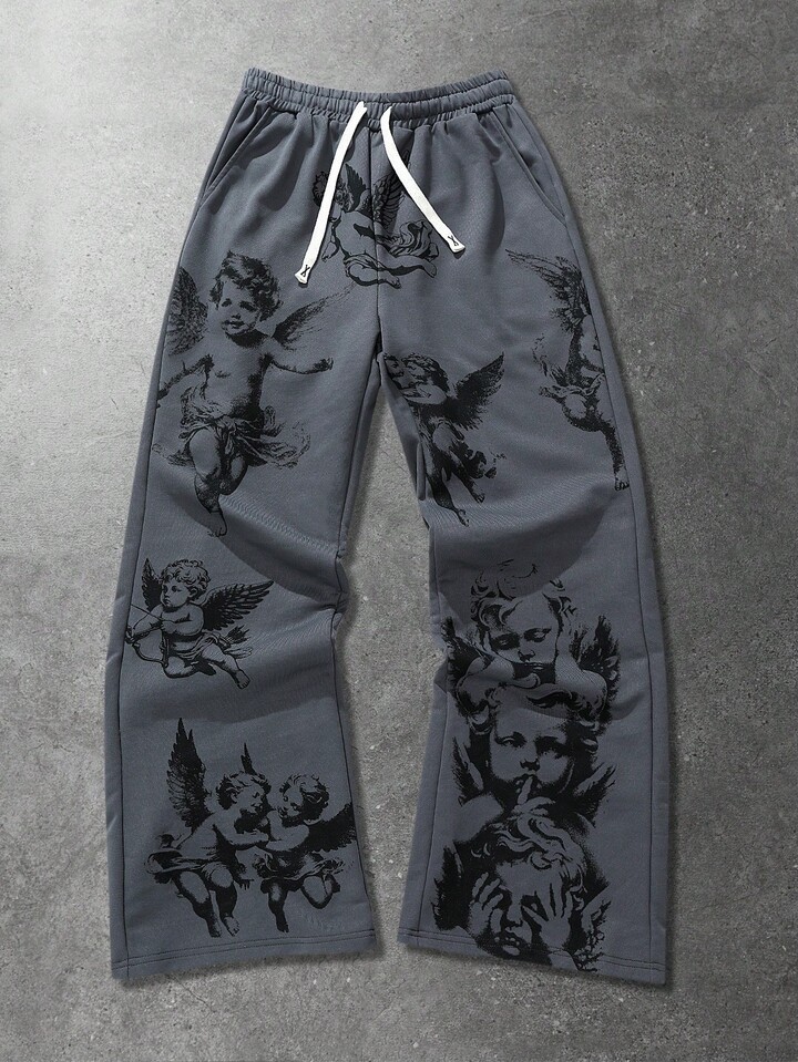 Street Life Men's Casual Angel Print Drawstring Waist Sweatpants