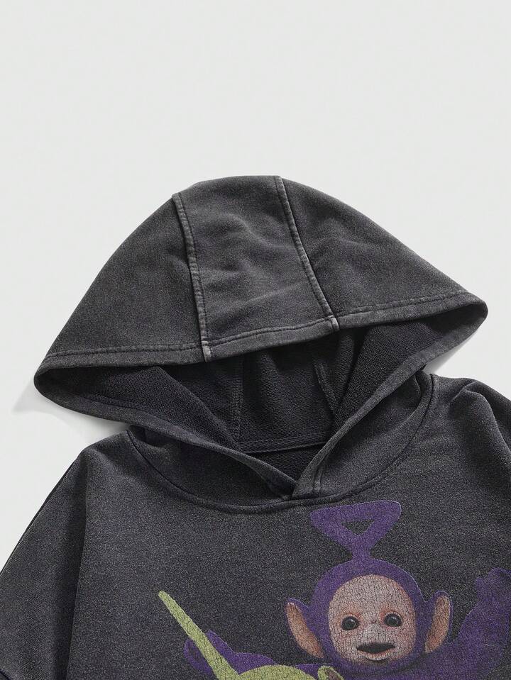 Teletubbies X ROMWE Women's Casual Cartoon Pattern Distressed Vintage Sweatshirt, Autumn 3 Teletubbies X ROMWE Women's Casual Cartoon Pattern Distressed Vintage Sweatshirt, Autumn