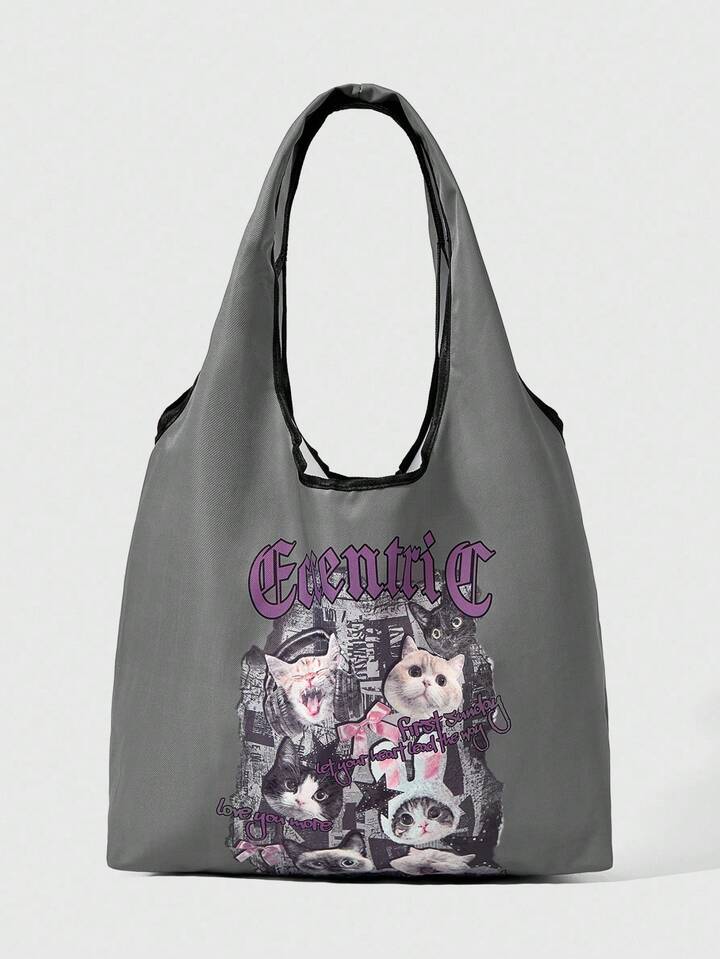 Anime Cat Print Fashion Portable Large Capacity Women Tote Bag