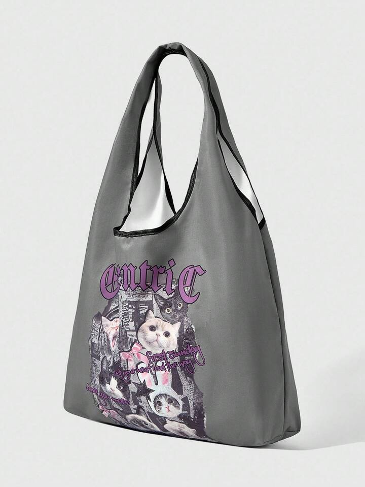 Anime Cat Print Fashion Portable Large Capacity Women Tote Bag