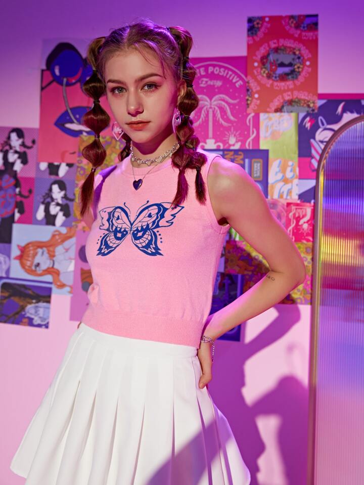 Butterfly Pattern Sweater Vest