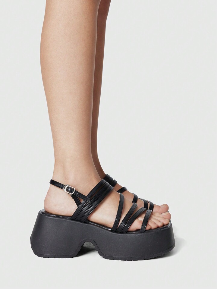 Women's Gothic Style Open Toe Multi-Strap Casual Summer Sandals, Rock Punk Wedge Platform Vacation Sandals, Halloween