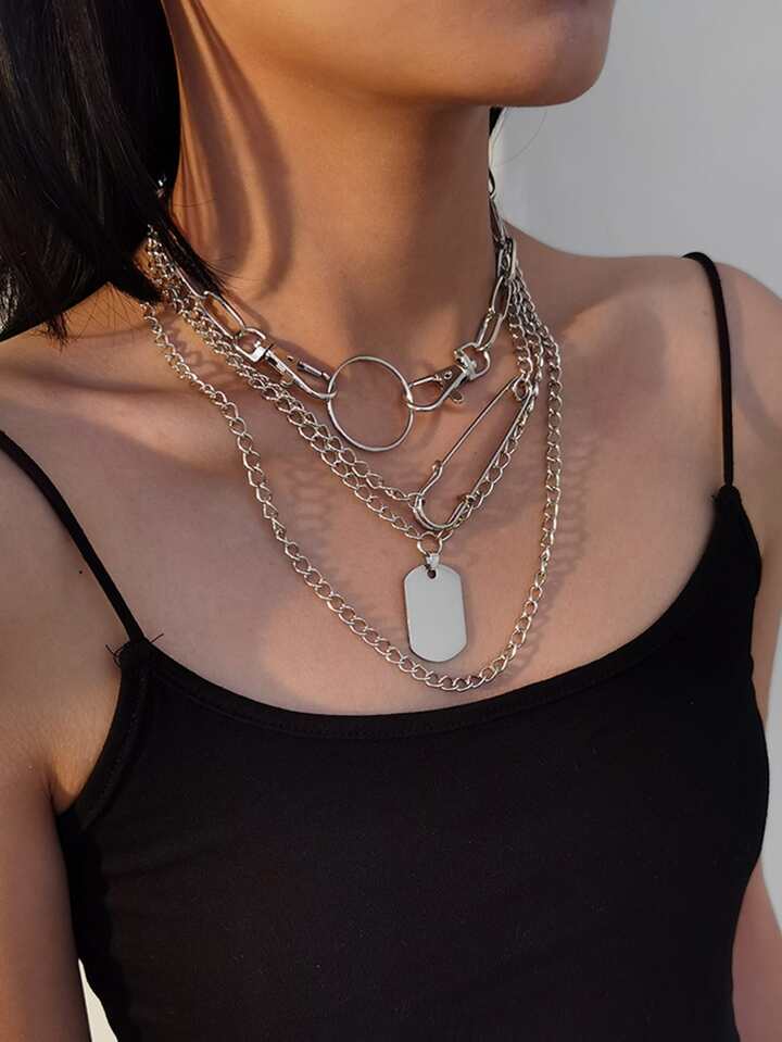4pcs Geo Charm Layered Chain Necklace