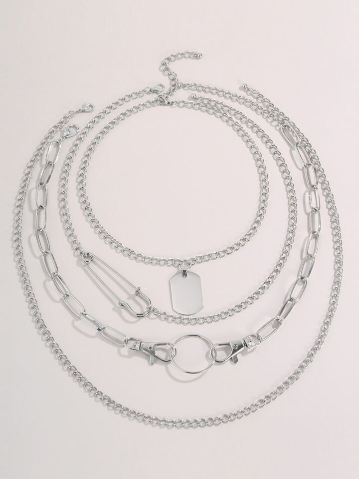 4pcs Geo Charm Layered Chain Necklace