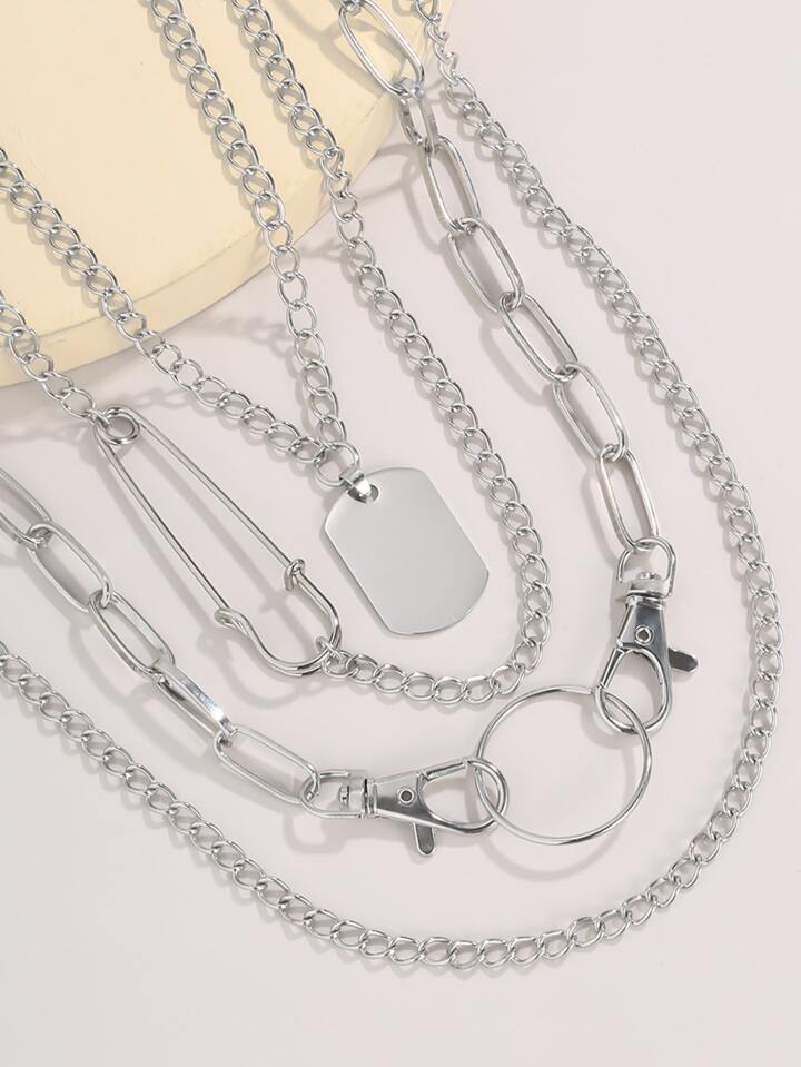 4pcs Geo Charm Layered Chain Necklace