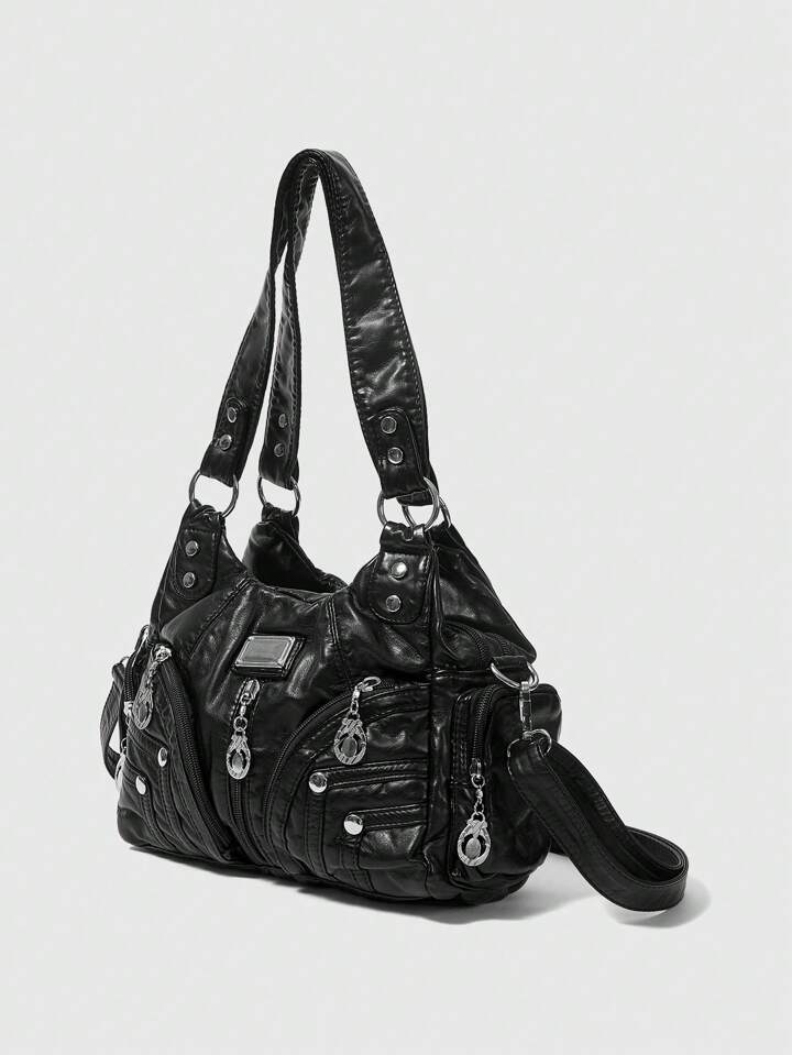 Grunge Punk New Punk Rock Chic Ladies Shoulder Tote Bag, Darkcore Motorcycle Handbag For Women, New Fashionable Big Bags For Women , Goth