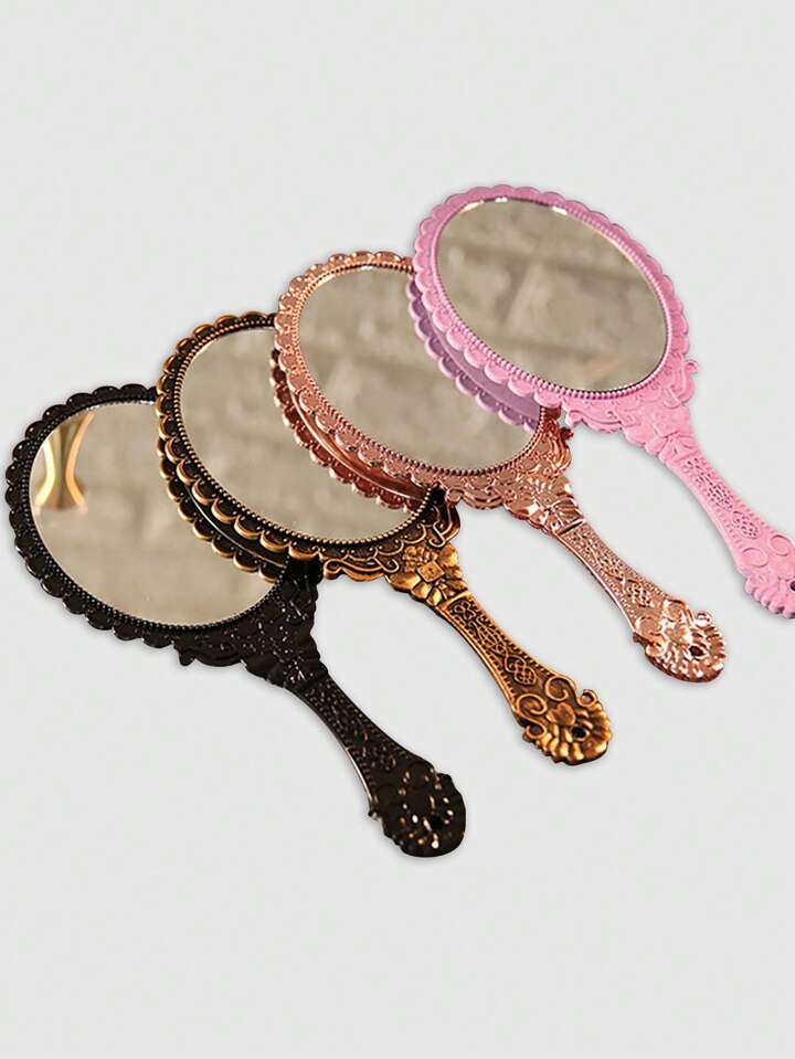 Freebie A European Retro Handle Mirror Round Handheld Makeup Mirror (Random Color)