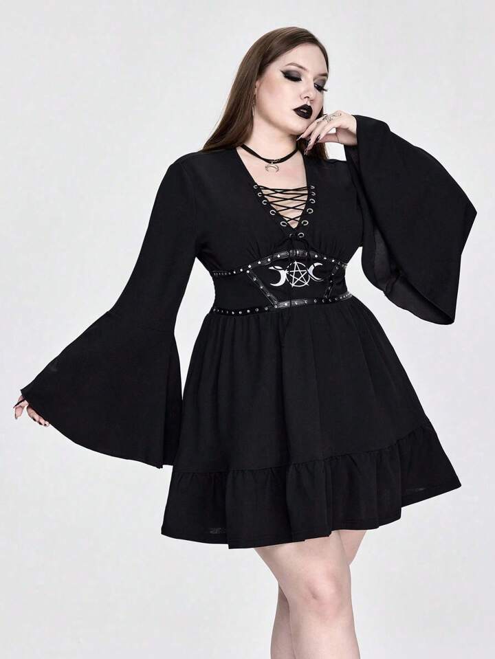 Plus Size Vintage Gothic Palace Moon Embroidery A-Line Short Lace Dress