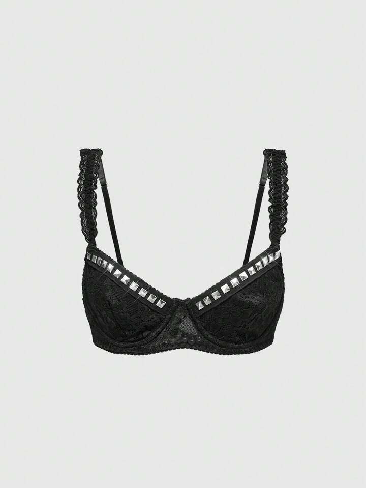 Women's Gothic Studded Lace Underwire Bra