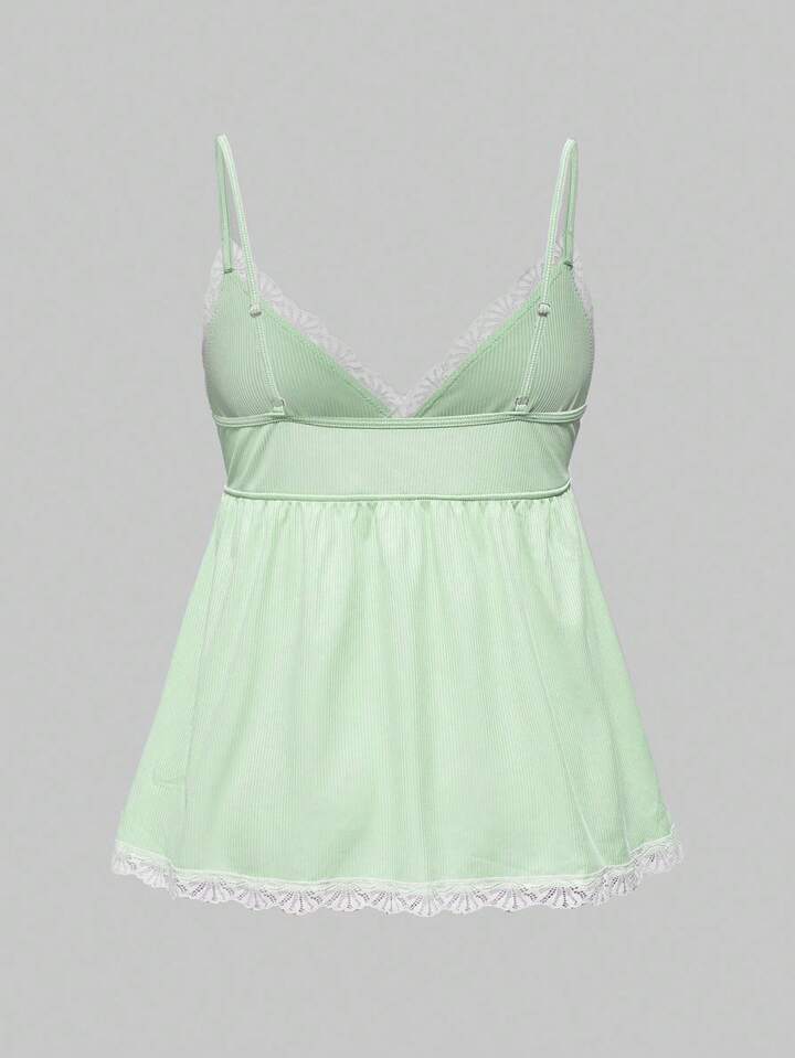 Women's Summer Contrast Lace Camisole Top And Shorts Pajama Set 6 Women's Summer Contrast Lace Camisole Top And Shorts Pajama Set