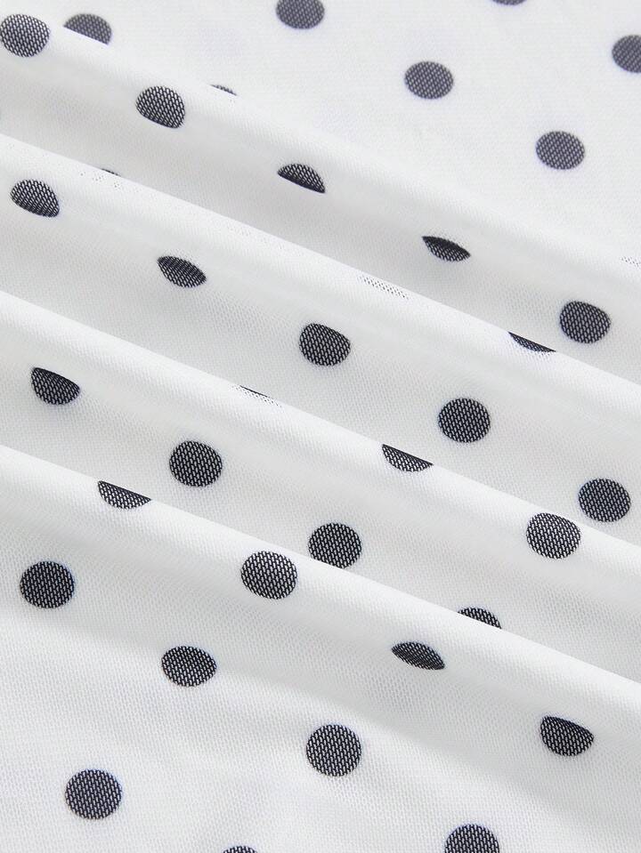 ROMWE Avant Plus Size Vintage Polka Dot Asymmetric Hem Slit Turtleneck Bandeau Dress For Holiday In Sicily