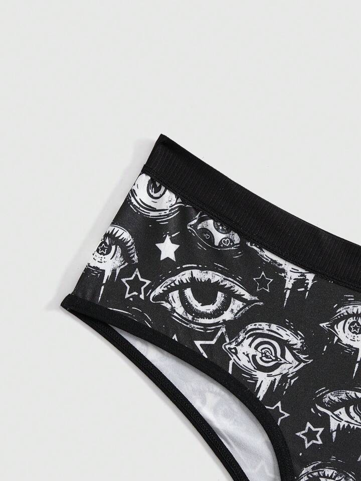 Grunge Punk 3pcs/Set Punk Rock Leopard Print Black Eye Portrait Full-Print Women's Thong Panties 3 Grunge Punk 3pcs/Set Punk Rock Leopard Print Black Eye Portrait Full-Print Women's Thong Panties