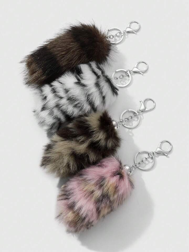 Grunge Punk 1pc Y2K Retro Adorable High-Quality Brown Plush Faux Leopard Print Animal Tail Keychain & Keyring, Fashionable Accessory Suitable For Women And Girls, Great Gift Idea