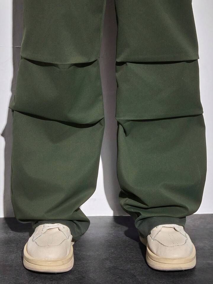Men's Solid Color Drawstring Waist Pleated Wide Leg Casual Sweatpants