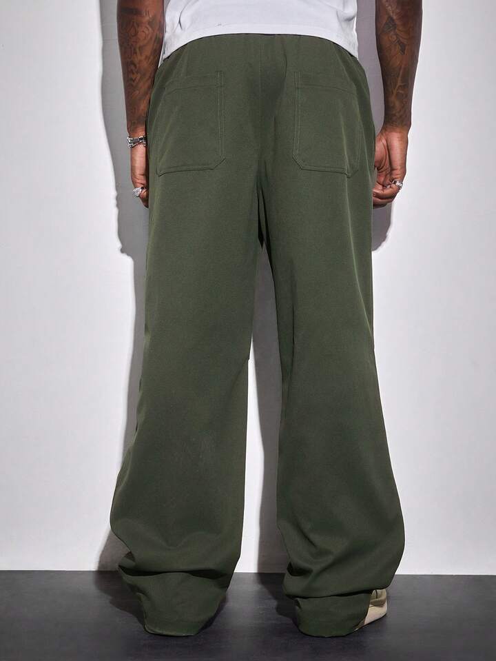 Men's Solid Color Drawstring Waist Pleated Wide Leg Casual Sweatpants