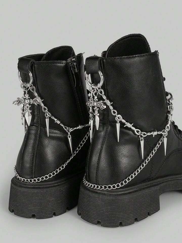 2pcs Gothic Punk Style Dark Rivet Thorn Chain DIY Shoe Decor, Add Mysterious Vibe To Your Shoes, Suitable For Women And Men - Compact, Delicate, Multifunctional Fashion Item, Halloween Shoe Decoration To Set The Mood