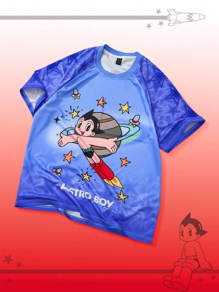 Astro Boy X ROMWE Men's Cartoon And Star Letter Graphic Raglan Short Sleeve T-Shirt