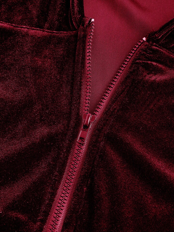 Grunge Punk Y2K Velvet Cropped Hoodie And Low-Waist Flare Pants 2Pcs Set For Women 6 Grunge Punk Y2K Velvet Cropped Hoodie And Low-Waist Flare Pants 2Pcs Set For Women