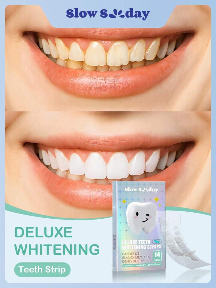 Slow Sunday Deluxe Teeth Whitening Strips, Get Rid Of Smoke Stains, Coffee Stains, Tea Stains, Keep Your Mouth Clean And White, Good Gift For Holiday, Party, Travel, Outdoor Activity, For Valentine'S Day, Valentines Gift, Suitable For Spring Personal Care