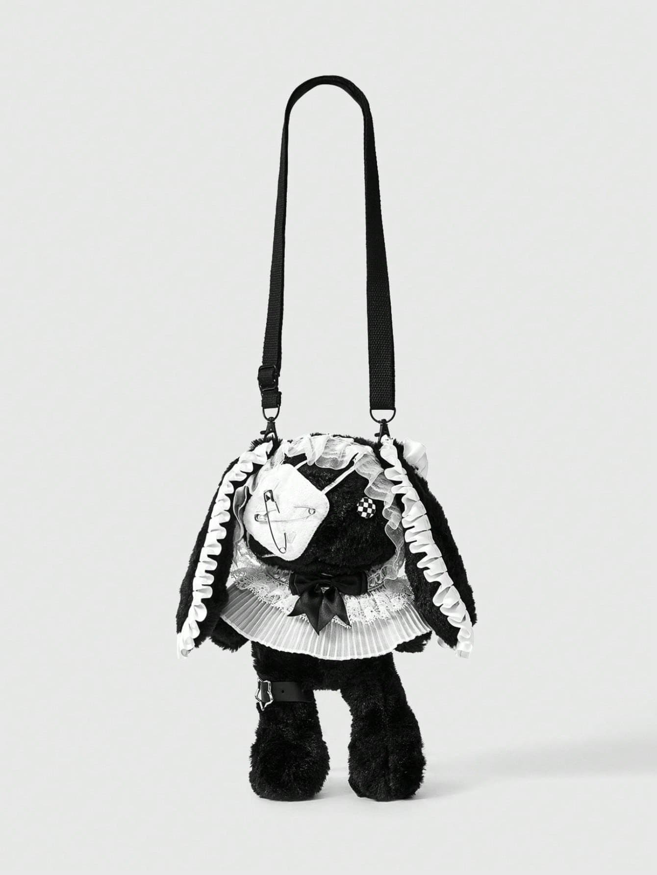 Goth 1pc Dark Punk Style Plush Rabbit Crossbody Bag With Personalized Cross And Rivet Decoration, Red Eye Cute Doll Bag