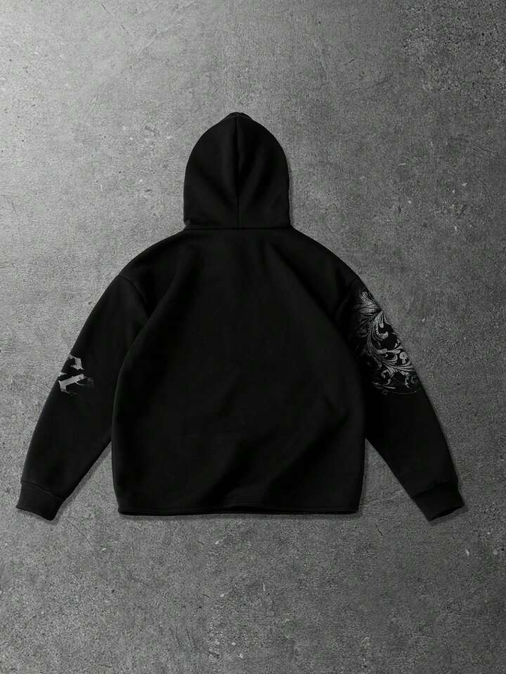 Men's Loose Fit Graphic Print Hoodie, Retro Street Style