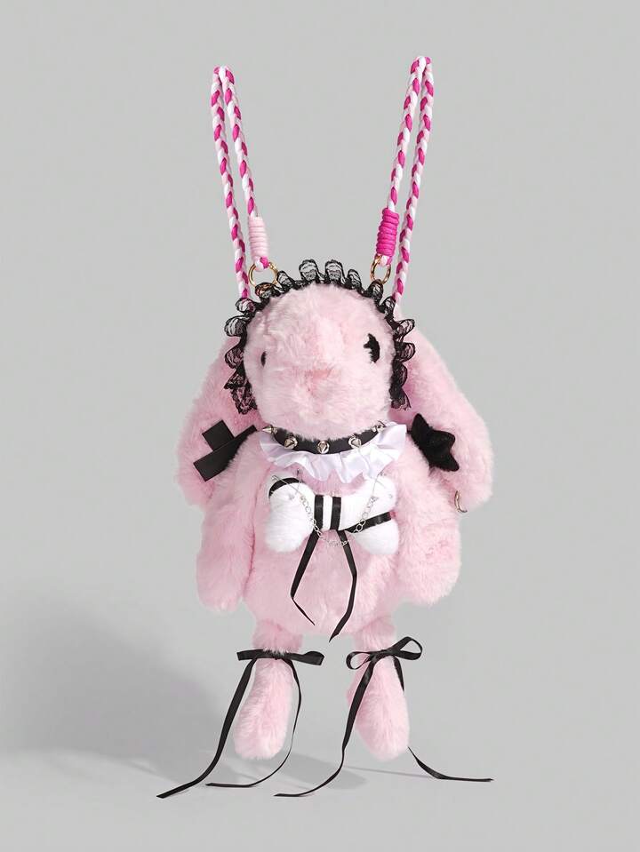 Grunge Punk 1pc Punk-Style Dark Cross Rabbit Backpack, A  Student Halloween Crossbody Bag, A Punk  Rivet Necklace Decoration Doll Bag, Suitable For Daily Travel, And Birthday Gifts