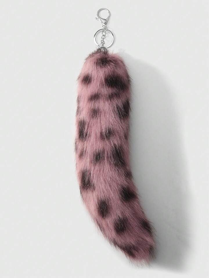 Grunge Punk 1pc Y2K Fashionable Retro Chic High-End Brown Faux Fur Leopard Print Animal Tail Keychain & Keyring Bag Charm, Suitable For Women/Girls Daily Wear, Holiday Gift