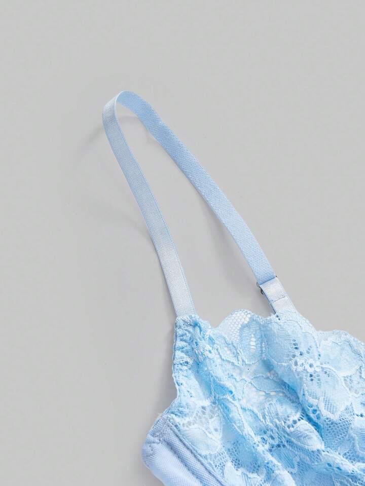 Kawaii Lace Romantic Floral Trim Mesh Underwire Sexy Dress & G-String Lingerie Set 3 Kawaii Lace Romantic Floral Trim Mesh Underwire Sexy Dress & G-String Lingerie Set