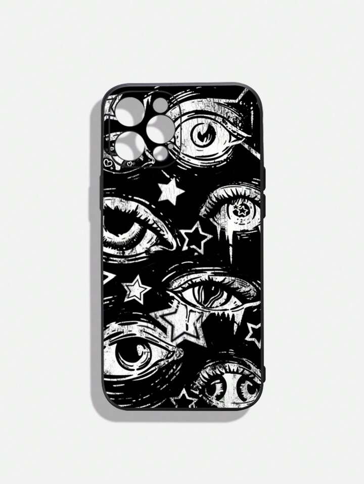 Goth Dark Star Teardrop Eye Y2K Art High-Quality Painted Black Silicone Phone Case Compatible With IPhone 12 13 14 Series