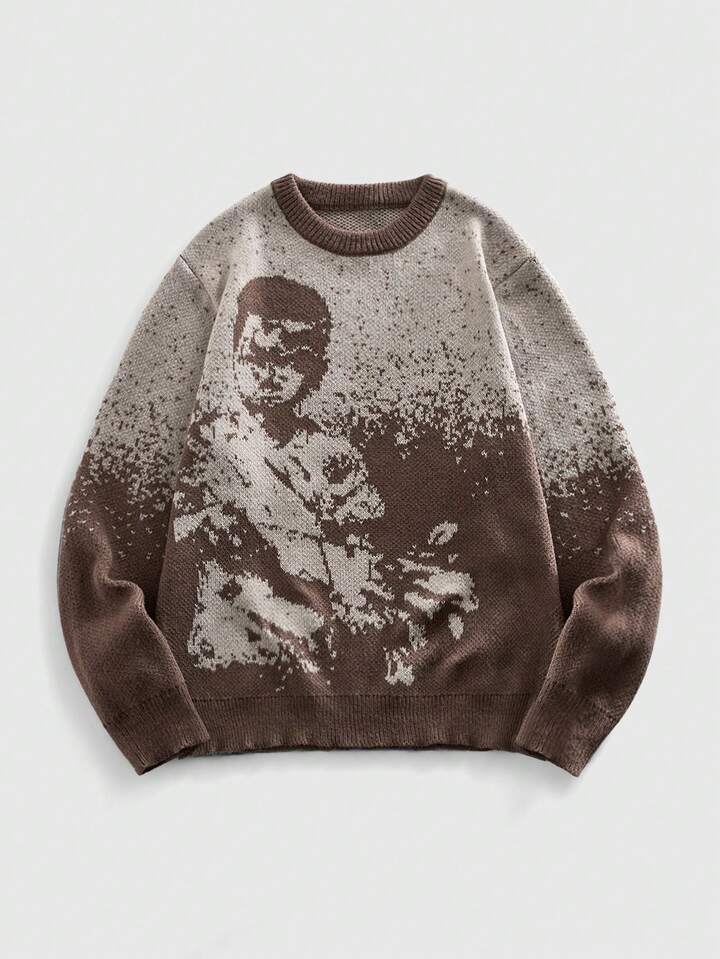 Men's Crew Neck Jacquard Knit Sweater