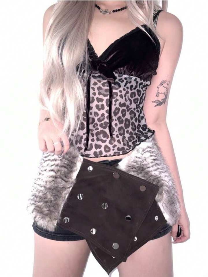 Goth 1pc Brown Y2K Fuzzy Versatile Waist Belt, Fashion Minimalist Wild Style Waist Cincher Suitable For Party, Date, Travel, Halloween, Christmas And More