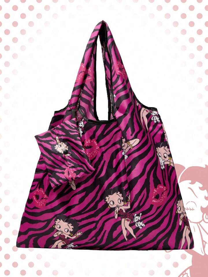 Betty Boop | ROMWE Large Capacity Foldable Tote Bag With Coin Pouch, Portable Shopping Bag, Gym Bag
