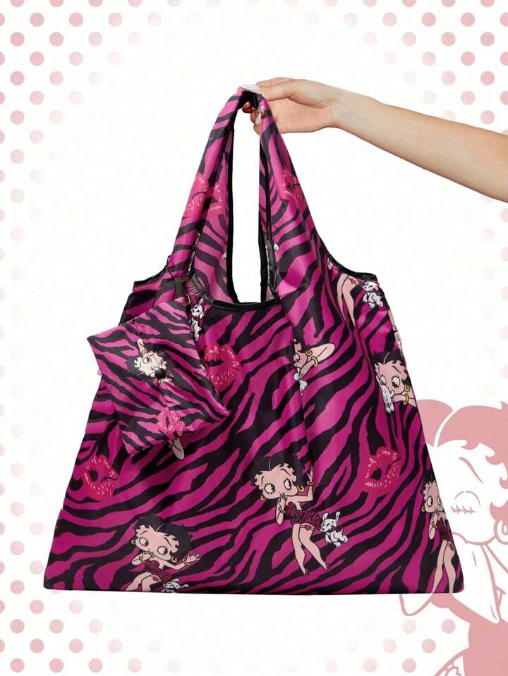 Betty Boop | ROMWE Large Capacity Foldable Tote Bag With Coin Pouch, Portable Shopping Bag, Gym Bag 2 Betty Boop | ROMWE Large Capacity Foldable Tote Bag With Coin Pouch, Portable Shopping Bag, Gym Bag