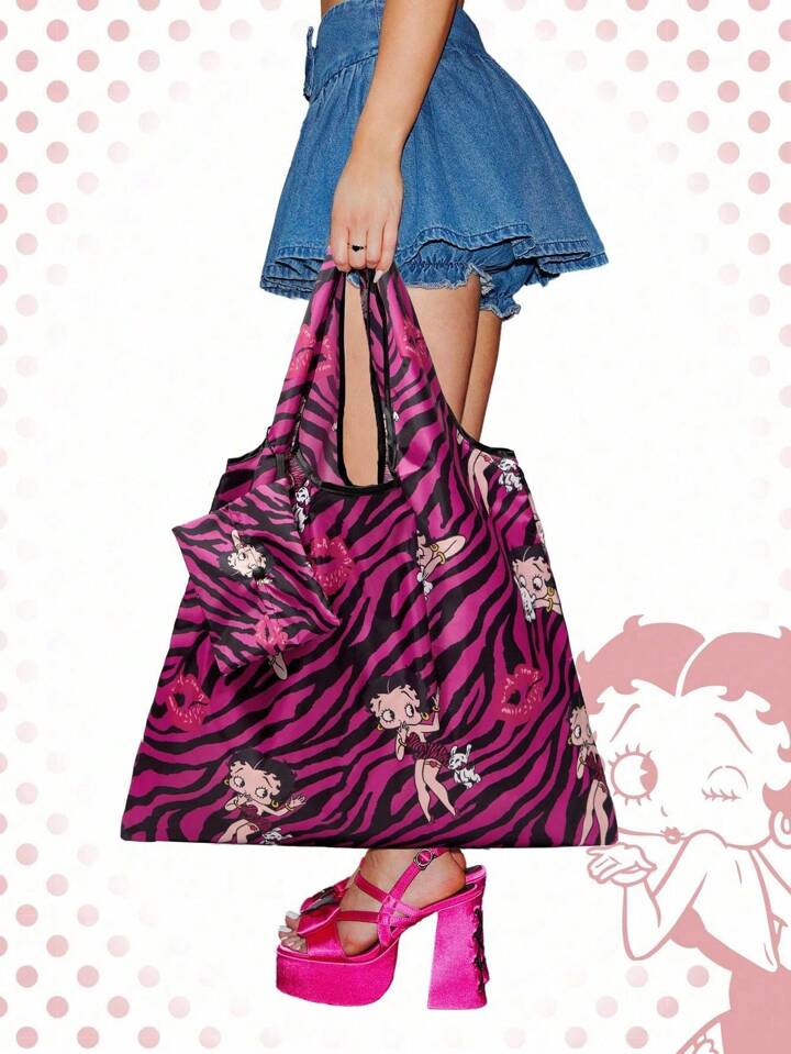 Betty Boop | ROMWE Large Capacity Foldable Tote Bag With Coin Pouch, Portable Shopping Bag, Gym Bag 6 Betty Boop | ROMWE Large Capacity Foldable Tote Bag With Coin Pouch, Portable Shopping Bag, Gym Bag