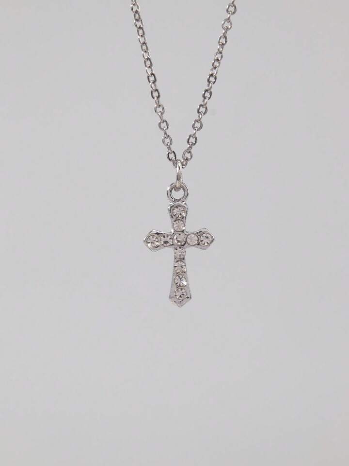1pc Gothic Cross Rhinestone Decor Luxury Pendant Necklace, Holiday Party Gift, Halloween