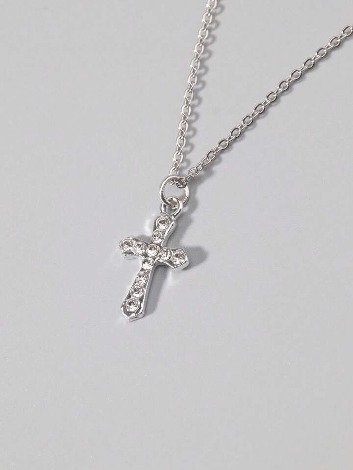 1pc Gothic Cross Rhinestone Decor Luxury Pendant Necklace, Holiday Party Gift, Halloween