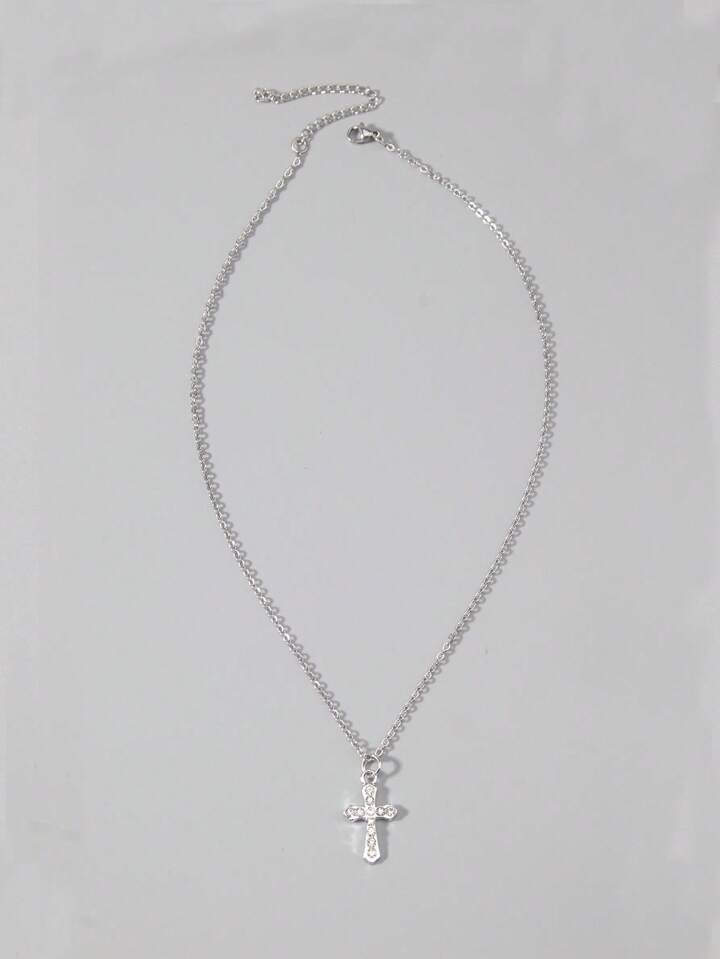 1pc Gothic Cross Rhinestone Decor Luxury Pendant Necklace, Holiday Party Gift, Halloween