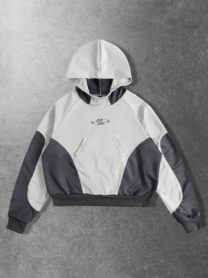Casual Men's Loose Fit Color Block Hoodie Sweatshirt, Long Sleeve Top