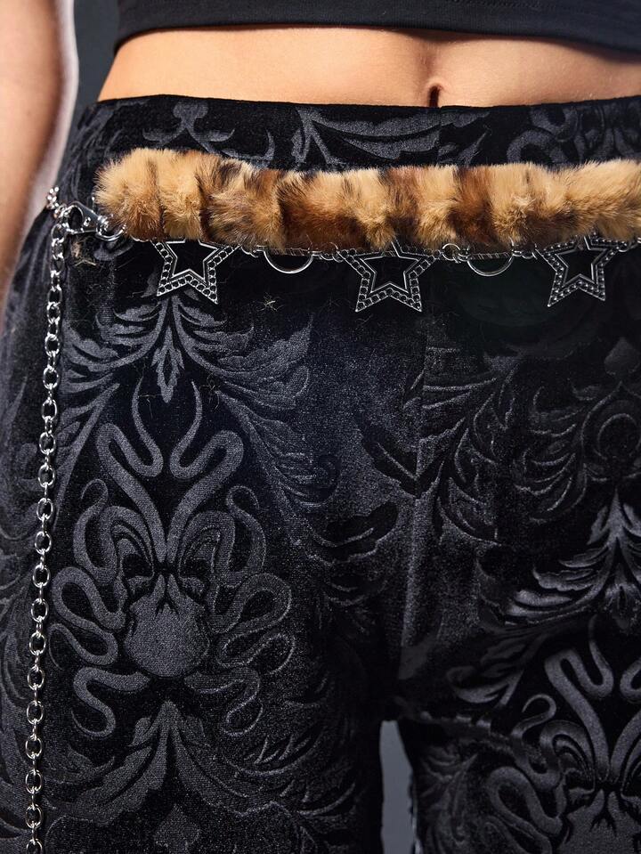 Goth 1pc Women Retro Decor Zinc Alloy Funky Belt Leopard Yellow Imitation Fuzz