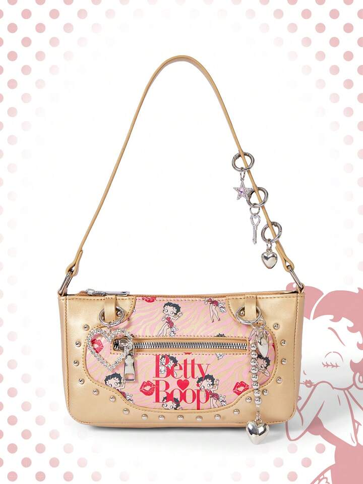 Betty Boop | ROMWE Retro Sweet Girl Style! Betty Doll Pink Gold Armpit Bag, A Must For Spice Girls! Betty Rivet Decorative Armpit Bag