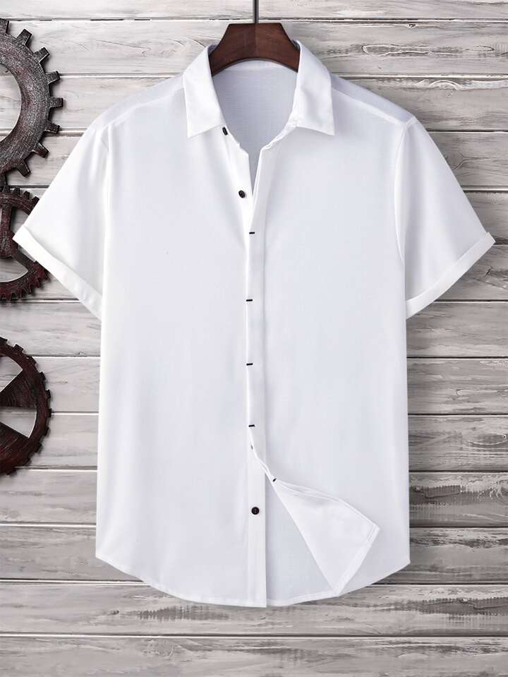 Guys Button Up Curved Hem Shirt