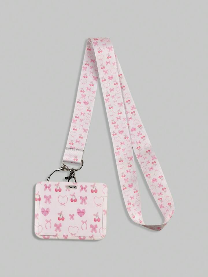 Kawaii 1 Piece Cute Cherry Pink Bow Card Holder & Lanyard