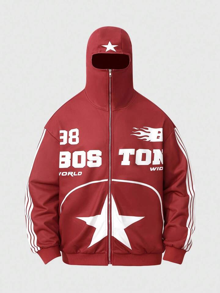 Prep Men's Sporty US City Name Slogan Print Zip-Up Hooded Sweatshirt,  In Autumn/Winter