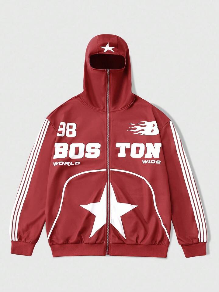 Prep Men's Sporty US City Name Slogan Print Zip-Up Hooded Sweatshirt, In Autumn/Winter 3 Prep Men's Sporty US City Name Slogan Print Zip-Up Hooded Sweatshirt, In Autumn/Winter