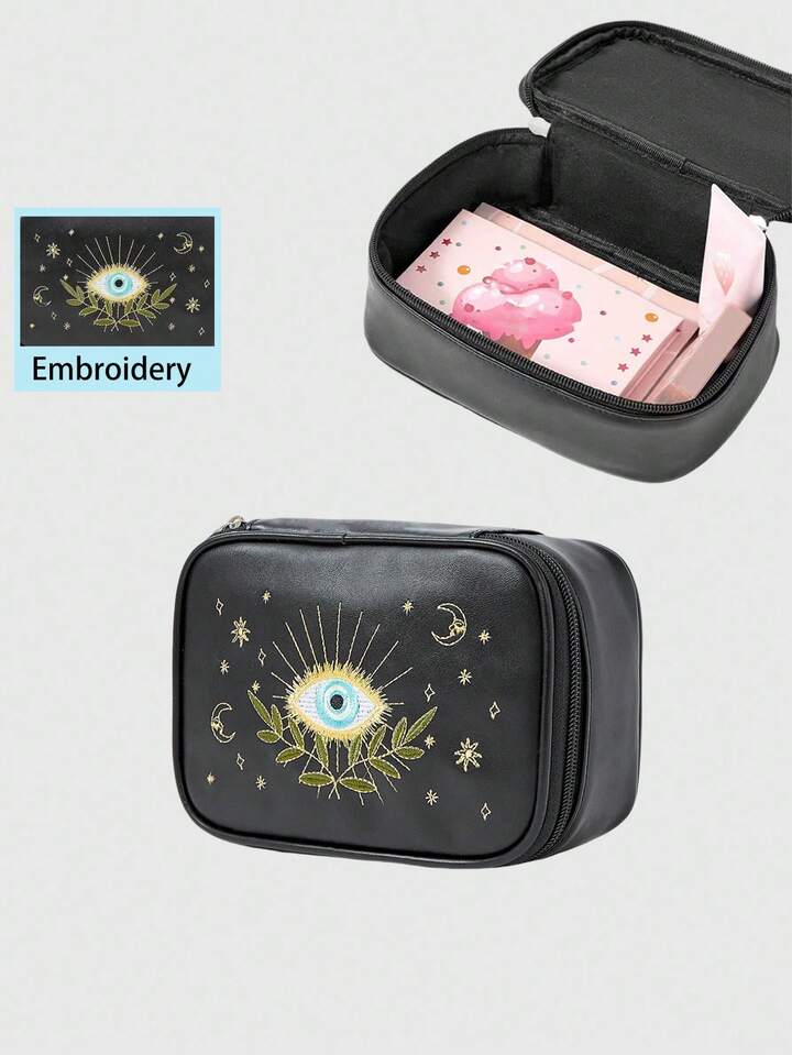 Kawaii Vintage Embroidered PU Square Portable Cosmetic Bag