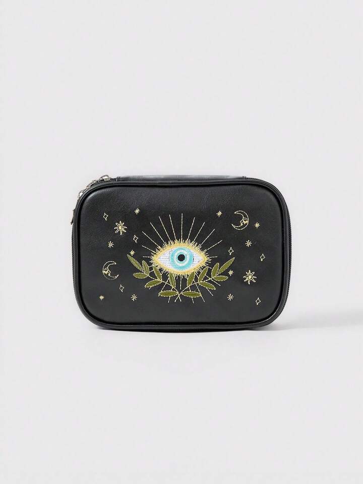Kawaii Vintage Embroidered PU Square Portable Cosmetic Bag